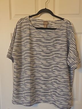 Chico's Blue and White Striped Short Sleeve Top